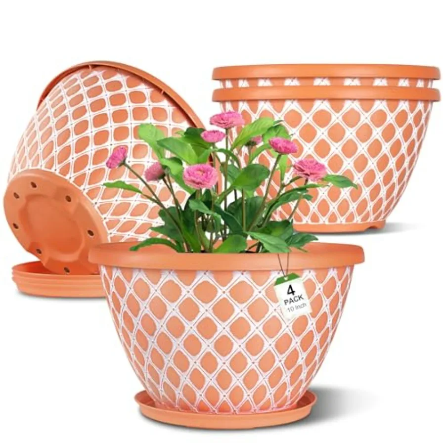 4 Pack Flower Pots with Drainage, Plastic Planters for door Outdoor Plants, Orange Lattice Design Plant Pots for Balcony Patio
4 Pack Flower Pots with Drainage, Plastic Planters for door Outdoor Plants, Orange Lattice Design Plant Pots for Balcony Patio
