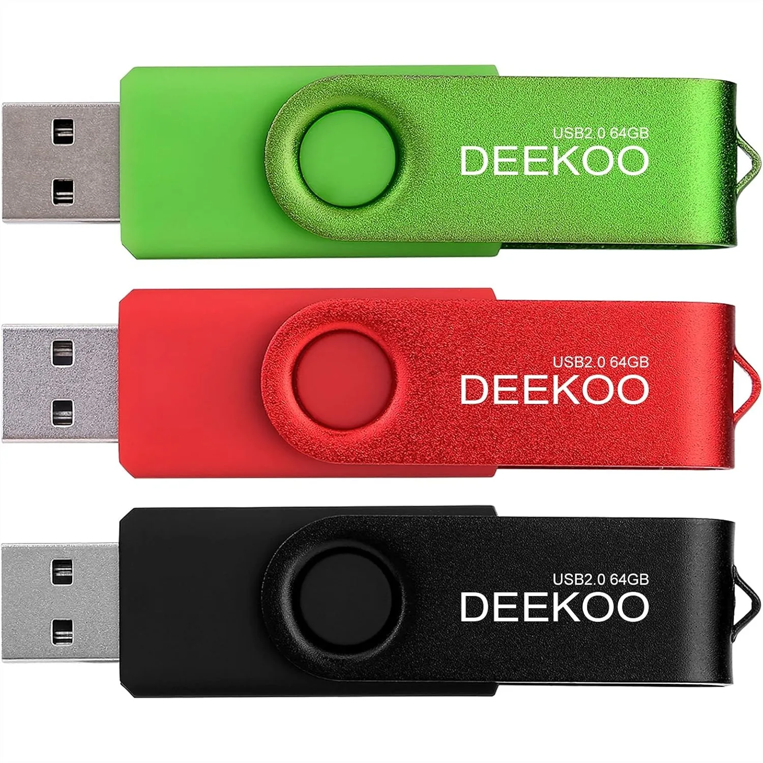 64GB Flash Drives 3Pack USB 2.0 Thumb Drives with Swivel Design for Data Storage and Sharing, Black Red Green
64GB Flash Drives 3Pack USB 2.0 Thumb Drives with Swivel Design for Data Storage and Sharing, Black Red Green