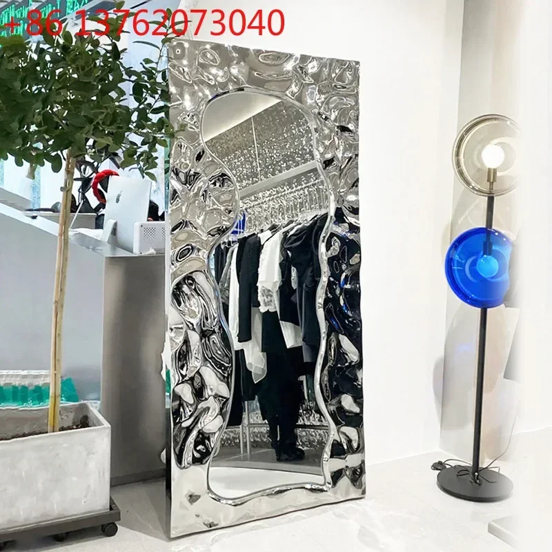 Full body floor mirror stainless steel creative water ripple wall simple full-length mirror
Full body floor mirror stainless steel creative water ripple wall simple full-length mirror