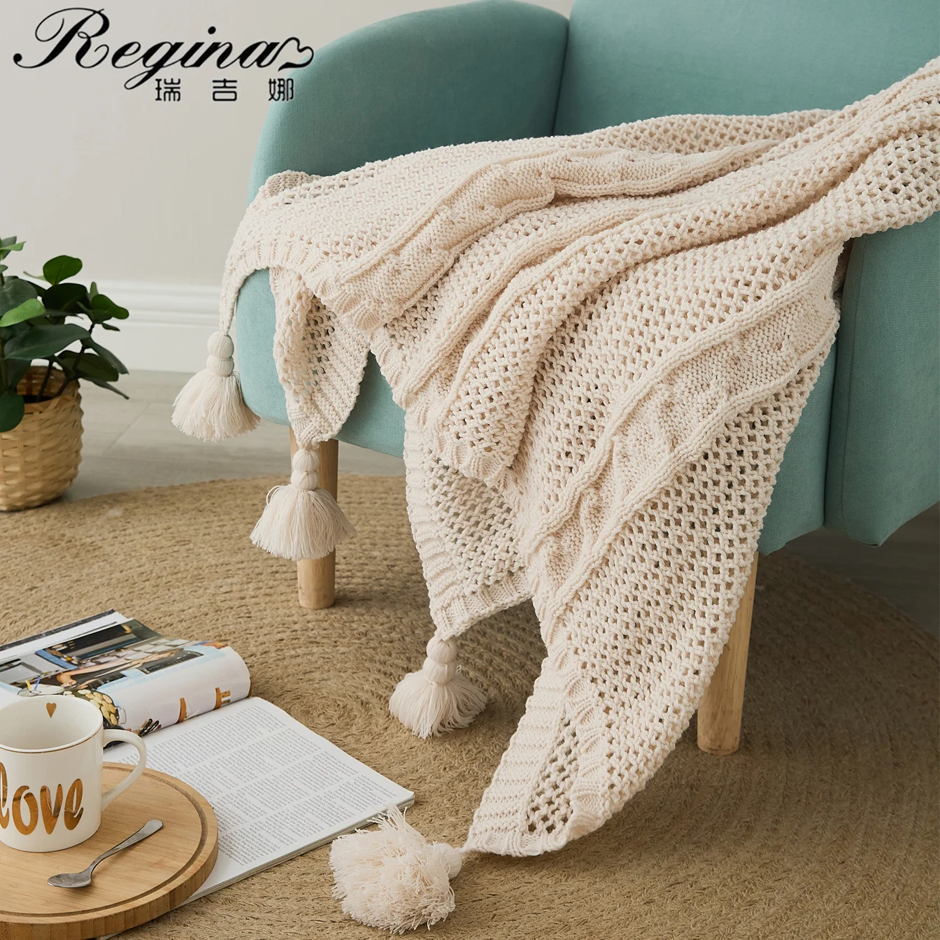 REGINA Fashion Hollow-out Knitted Blanket Cable Knit Stripe Tassels Design Beige Pink Cyan Gray Soft Acrylic TV Throw Blankets
REGINA Fashion Hollow-out Knitted Blanket Cable Knit Stripe Tassels Design Beige Pink Cyan Gray Soft Acrylic TV Throw Blankets