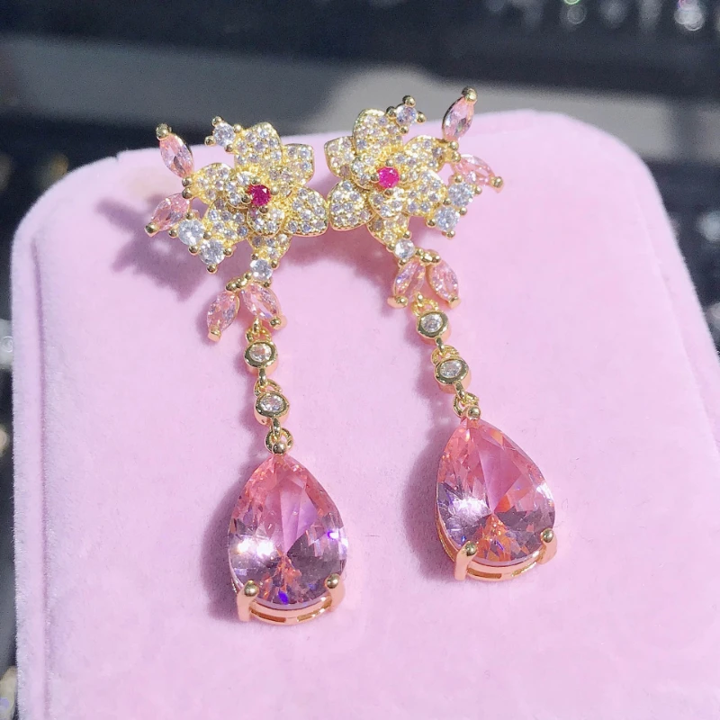 Luxury Sparkling Pink Cubic Zirconia Earrings Floral Design Long Tassel Drop Earrings for Prom Party Daily Wear
Luxury Sparkling Pink Cubic Zirconia Earrings Floral Design Long Tassel Drop Earrings for Prom Party Daily Wear