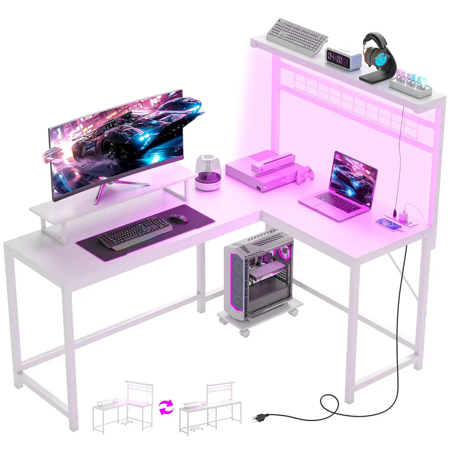 L Shaped 62" Gaming Desk LED Power Outlets 86" 2 Person Shelf CPU Stand Corner Hutch White Customized
L Shaped 62" Gaming Desk LED Power Outlets 86" 2 Person Shelf CPU Stand Corner Hutch White Customized