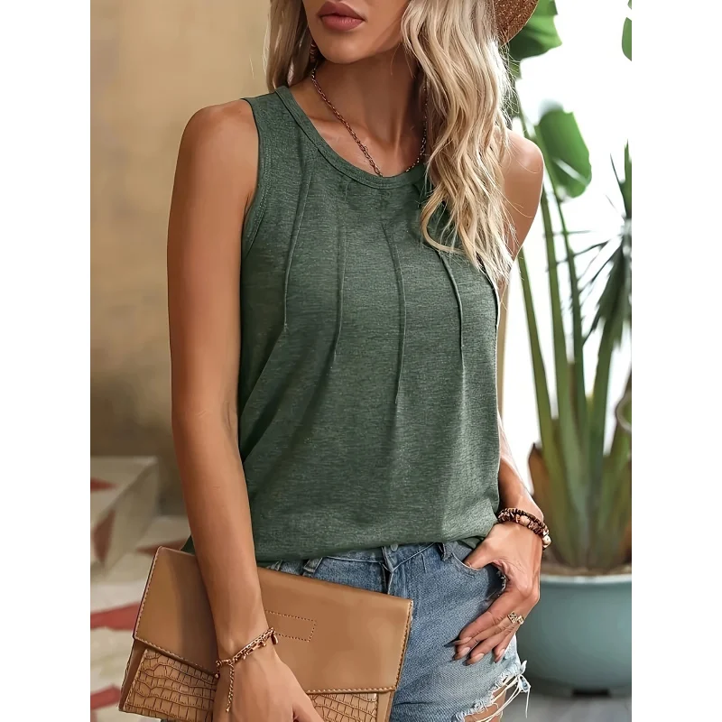 Lightweight Stretchy Round Neck - Summer Top with 3D Pleated Detail - Women's Elegant Ruched Front Sleeveless Top
Lightweight Stretchy Round Neck - Summer Top with 3D Pleated Detail - Women's Elegant Ruched Front Sleeveless Top