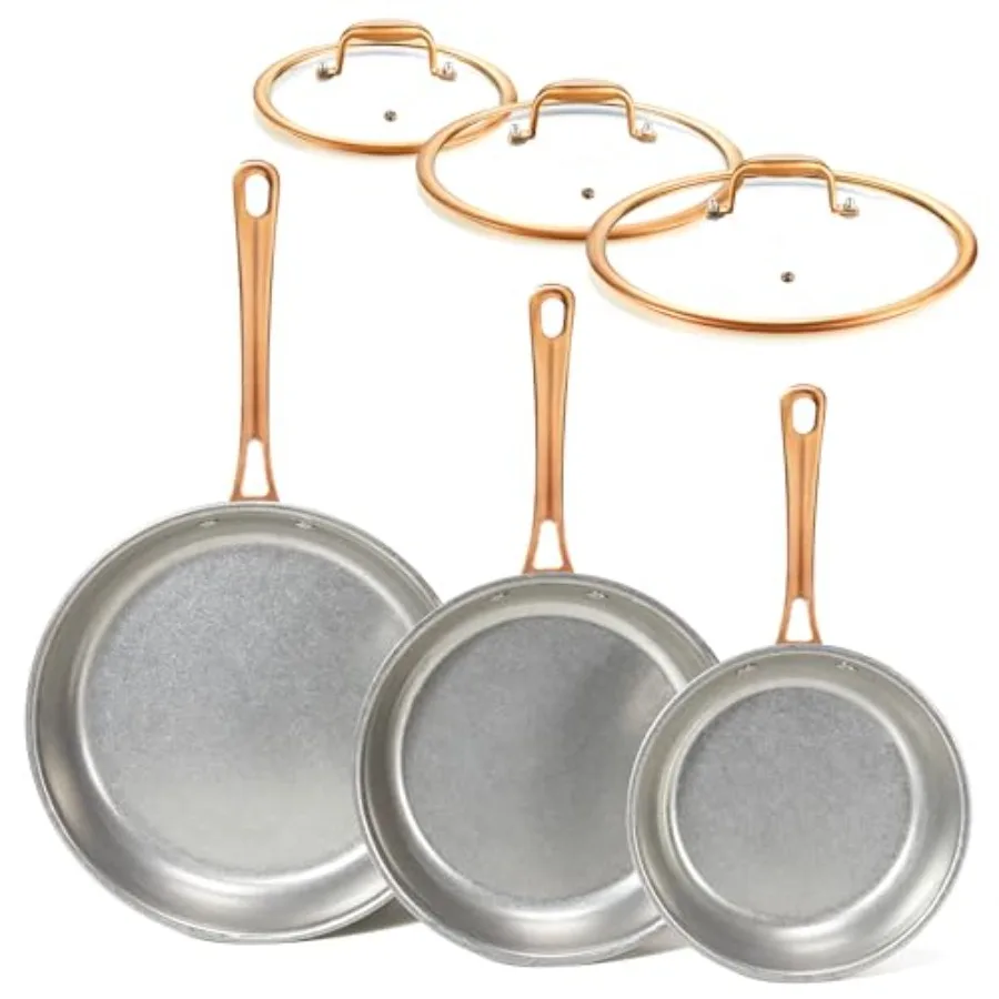 Tri-Ply Stainless Steel Frying Pans Set, 8"/9.5"/11" Vintage Cooking Pans with Lids, PFOA/PTFE/PFAS Free Skillet, Non-Toxic Ind
Tri-Ply Stainless Steel Frying Pans Set, 8"/9.5"/11" Vintage Cooking Pans with Lids, PFOA/PTFE/PFAS Free Skillet, Non-Toxic Ind