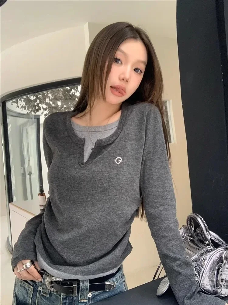 2024 Autumn Winter Long Sleeves Korean Fashion Style O-neck Tshirt For Women Fake two items T-shirts Ladies Top Tee Clothes
2024 Autumn Winter Long Sleeves Korean Fashion Style O-neck Tshirt For Women Fake two items T-shirts Ladies Top Tee Clothes