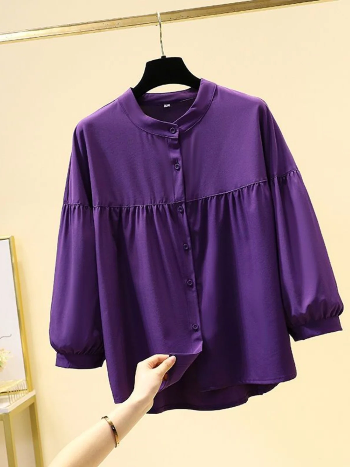 Loose Lantern Sleeve round Neck Women's Shirt Casual Style Pure Color Summer Fashionable Top Nine-Quarter Sleeve Polyester Fiber
Loose Lantern Sleeve round Neck Women's Shirt Casual Style Pure Color Summer Fashionable Top Nine-Quarter Sleeve Polyester Fiber