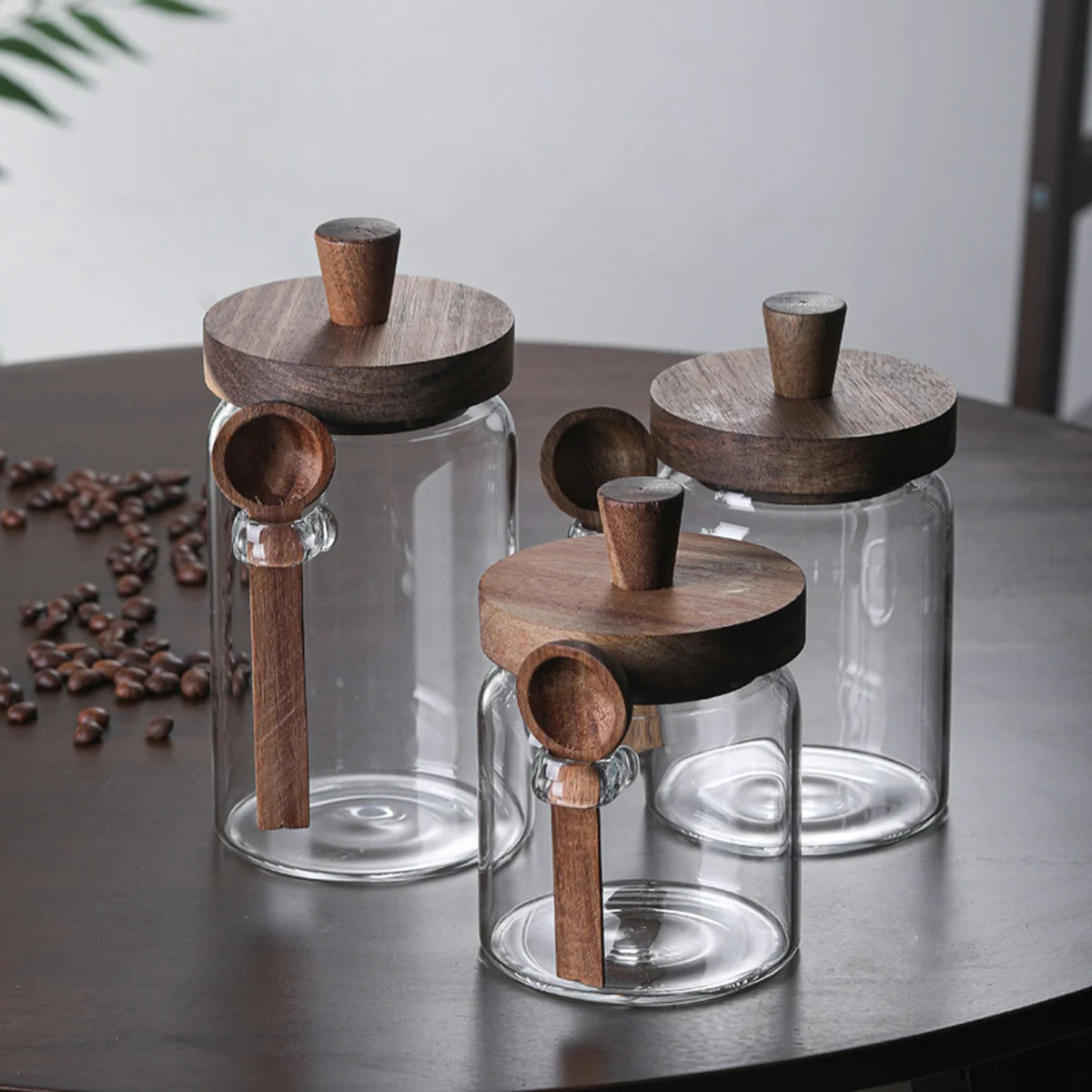 Set of 3 Glass Jars Containers with Wooden Lids Scoop Clear Canister Jars Set for Kitchen Food Coffee Bean Storage Bottle
Set of 3 Glass Jars Containers with Wooden Lids Scoop Clear Canister Jars Set for Kitchen Food Coffee Bean Storage Bottle