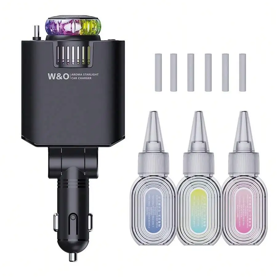 4-In-1 Car Charger With Aroma Diffuser And Starlight Lamp Dual USB Fast Charging Retractable Cable
4-In-1 Car Charger With Aroma Diffuser And Starlight Lamp Dual USB Fast Charging Retractable Cable
