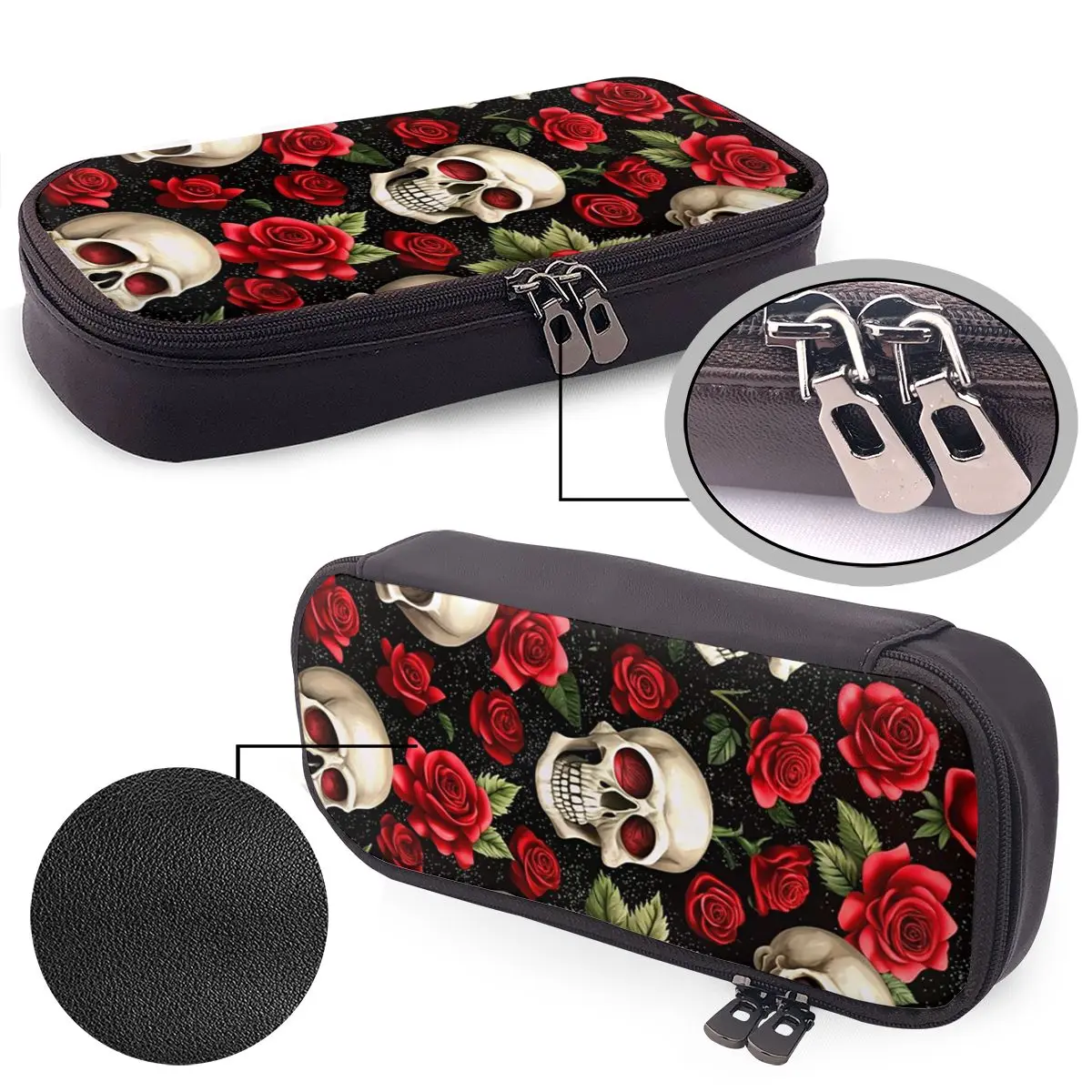 Rose Skull Gothic Style Pattern Leather Pencil Cases Pen Holder Storage Stationery Supplies Pen Box Pencil Bag for Studen Gifts
Rose Skull Gothic Style Pattern Leather Pencil Cases Pen Holder Storage Stationery Supplies Pen Box Pencil Bag for Studen Gifts