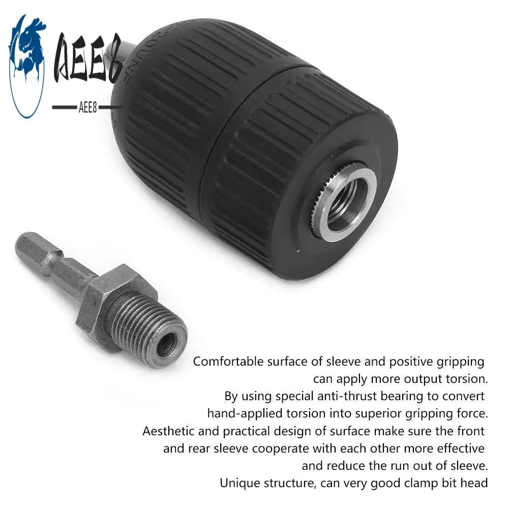 AEE8-электрический сверлильный патрон, быстрозажимной сверлильный патрон 1/2-20UNF, адаптер бесключевого сверлильного патрона 2,0-13 мм + шестигранный шатун 1/4
AEE8-электрический сверлильный патрон, быстрозажимной сверлильный патрон 1/2-20UNF, адаптер бесключевого сверлильного патрона 2,0-13 мм + шестигранный шатун 1/4