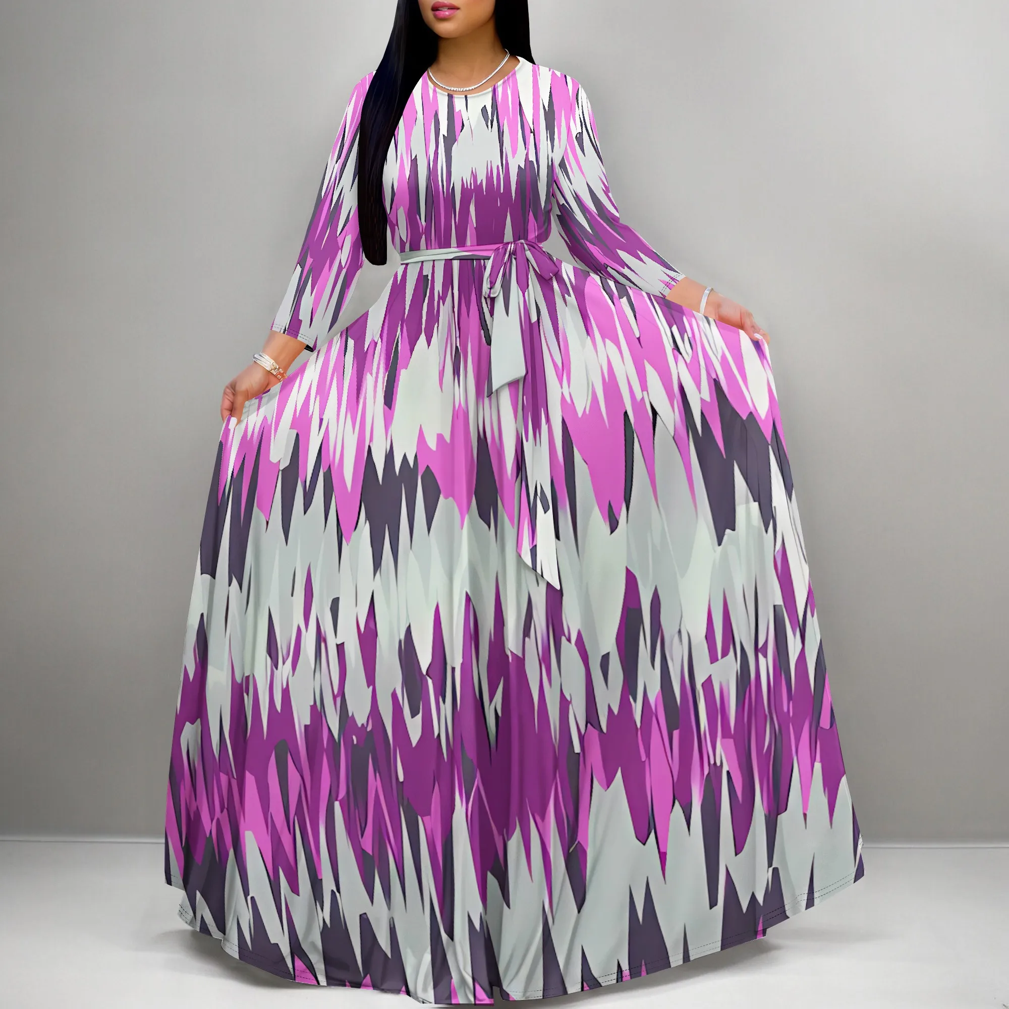 Elegant V-Neck Long Sleeve Maxi Dress for Women Abstract Purple Ikat Print Spring Fall Party Outfit
Elegant V-Neck Long Sleeve Maxi Dress for Women Abstract Purple Ikat Print Spring Fall Party Outfit