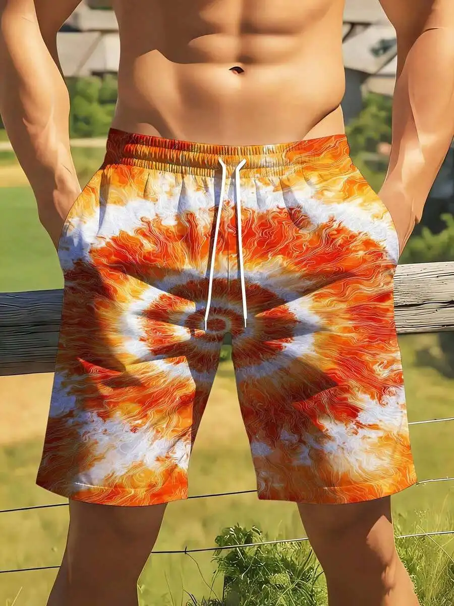 Mens Orange And White Swirl Print Board Shorts With Adjustable Drawstring Waist For Beach Summer Activities
Mens Orange And White Swirl Print Board Shorts With Adjustable Drawstring Waist For Beach Summer Activities