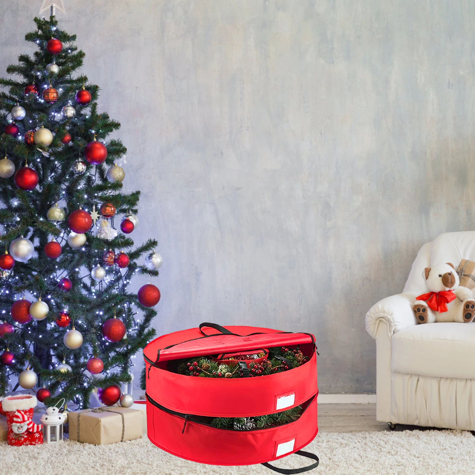 1pc Christmas Wreath Storage Bag 600d Oxford Cloth Double Layer Design Organizer for Gifts Bells Wreaths Decorations
1pc Christmas Wreath Storage Bag 600d Oxford Cloth Double Layer Design Organizer for Gifts Bells Wreaths Decorations