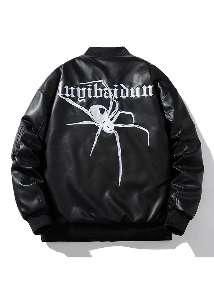 Winter Leather Jacket Men Letter Spider Embroidery Motorcycle Jacket Vintage Pilot Coat Hip Hop Punk Cool Fashion Streetwear
Winter Leather Jacket Men Letter Spider Embroidery Motorcycle Jacket Vintage Pilot Coat Hip Hop Punk Cool Fashion Streetwear