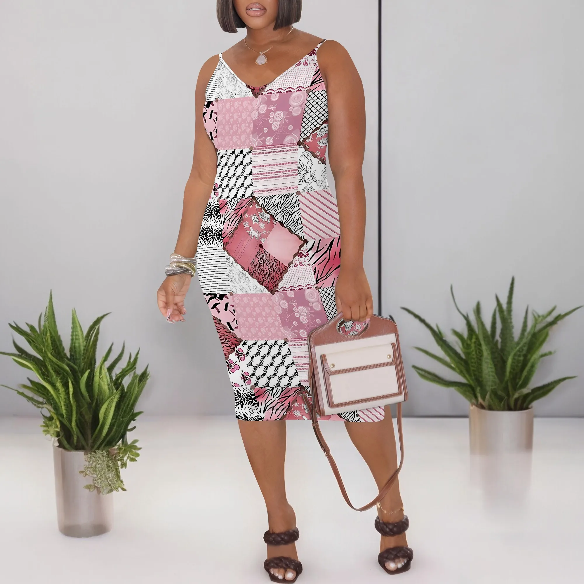 Women’s Patchwork Print Spaghetti Strap Midi Dress Sexy Sleeveless Bodycon Dress for Summer Party
Women’s Patchwork Print Spaghetti Strap Midi Dress Sexy Sleeveless Bodycon Dress for Summer Party