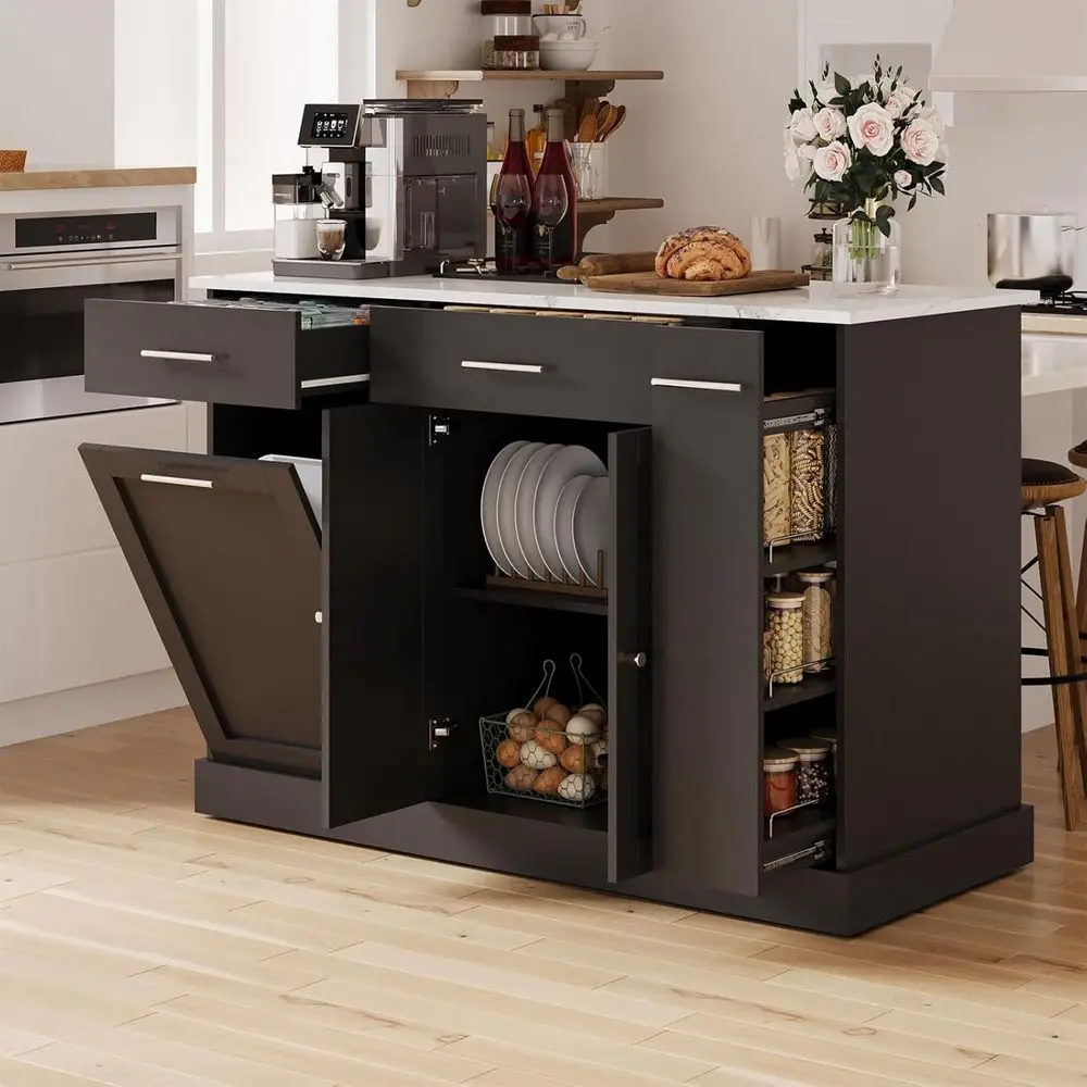 Kitchen Island with Storage, Kitchen Island Cart on Wheels with Trash Can Cabinet, Spice Rack & Towel Rack, Kitchen Island Table
Kitchen Island with Storage, Kitchen Island Cart on Wheels with Trash Can Cabinet, Spice Rack & Towel Rack, Kitchen Island Table