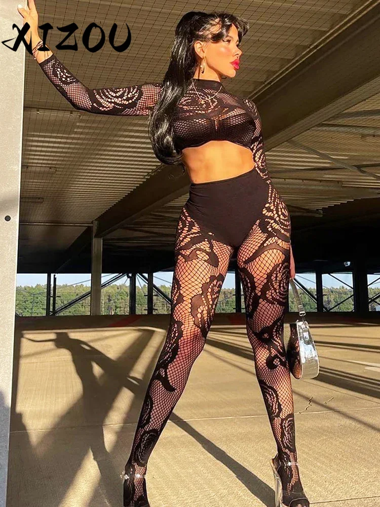 XIZOU Women 2Piece Set High Stretch See Through Floral Sexy Crop Tops+Fishnet Bodystocking Nightclub Party Matching Suits
XIZOU Women 2Piece Set High Stretch See Through Floral Sexy Crop Tops+Fishnet Bodystocking Nightclub Party Matching Suits