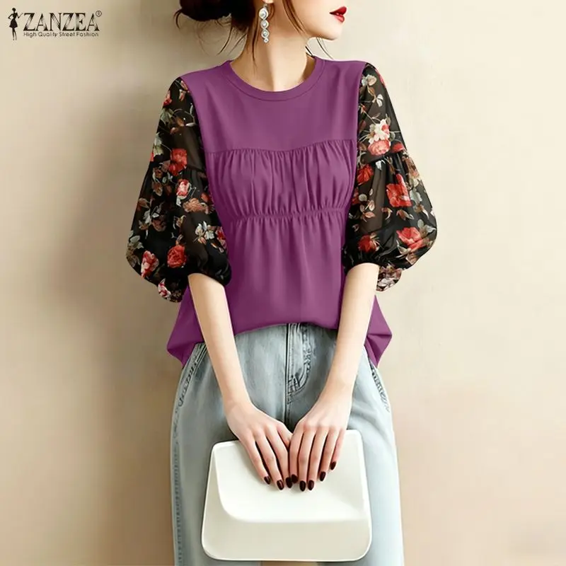 ZANZEA Women's Summer Elegant Blouses Floral Printed 3/4 Lantern Sleeve Patchwork Tops Feminine O-Neck Shirred Blusas de Mujer
ZANZEA Women's Summer Elegant Blouses Floral Printed 3/4 Lantern Sleeve Patchwork Tops Feminine O-Neck Shirred Blusas de Mujer