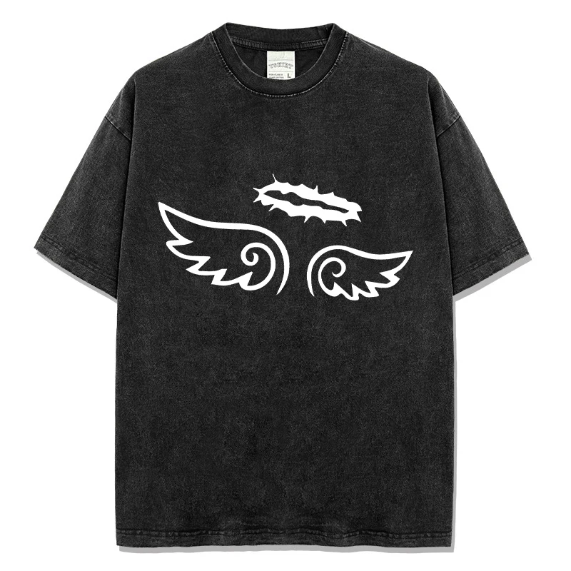 Summer Men's Casual T-shirt Washed Color Designer Short Sleeve T Shirt Angel Wings Print Pure Cotton Male High Quality Tops
Summer Men's Casual T-shirt Washed Color Designer Short Sleeve T Shirt Angel Wings Print Pure Cotton Male High Quality Tops