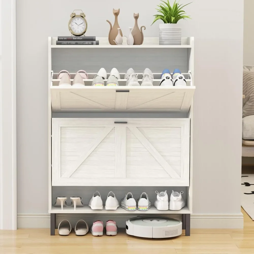 Shoe Cabinet, Storage for Entryway W/2 Flip Drawers, Farmhouse Style Freestand Metal Leg Slim Narrow Shoe Organizer for Hallway
Shoe Cabinet, Storage for Entryway W/2 Flip Drawers, Farmhouse Style Freestand Metal Leg Slim Narrow Shoe Organizer for Hallway