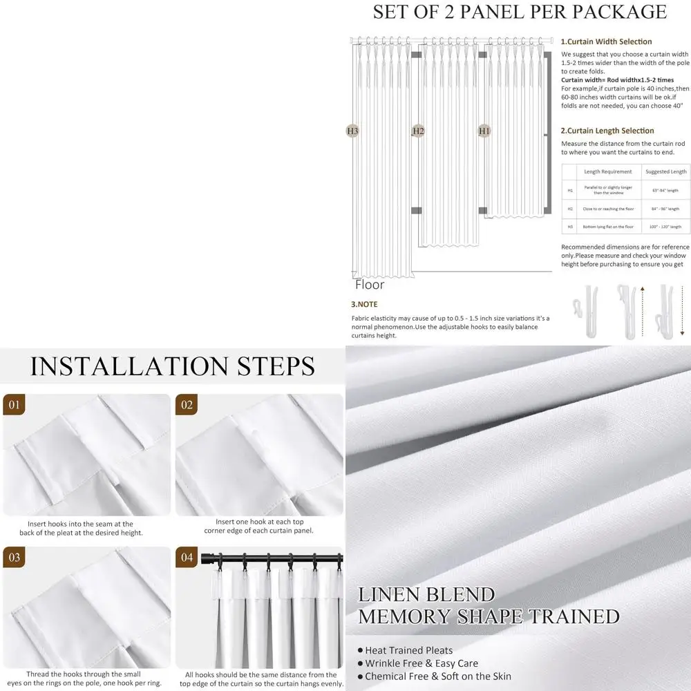 Thermal Insulated Blackout Curtains, 84 Length, 2-Panel Set, White, for Bedrooms and Living Rooms with Hooks and Rings
Thermal Insulated Blackout Curtains, 84 Length, 2-Panel Set, White, for Bedrooms and Living Rooms with Hooks and Rings