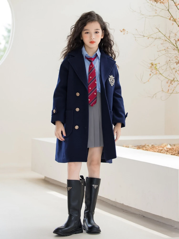 Winter Teens Girls Jacket Preppy Style Navy Mid-length Wool Coat for Kids Thick Warm Casual All-match School Children Outerwear
Winter Teens Girls Jacket Preppy Style Navy Mid-length Wool Coat for Kids Thick Warm Casual All-match School Children Outerwear