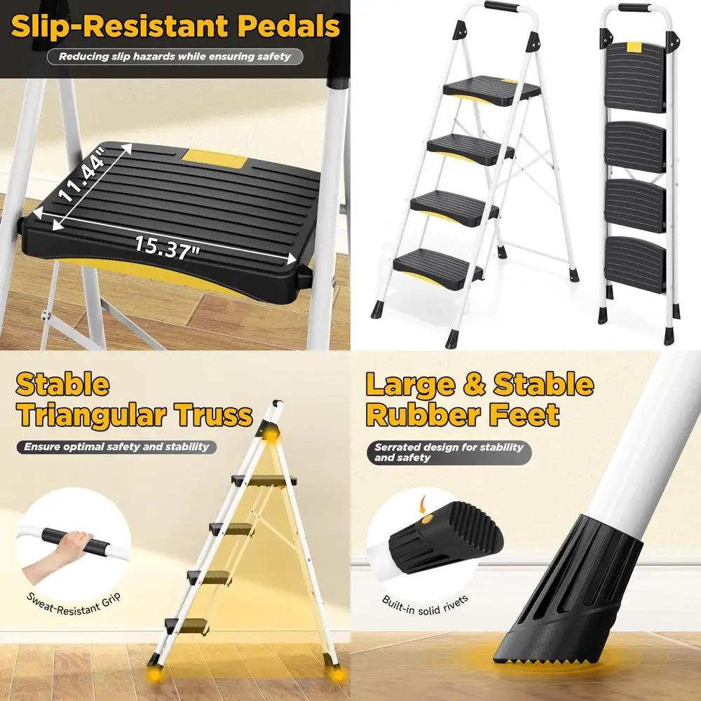 4-ступенчатая лестница, складная стальная стремянка с предохранительным замком, противоскользящие широкие педали, проверка нагрузки 800 фунтов, перила, сверхмощная
4-ступенчатая лестница, складная стальная стремянка с предохранительным замком, противоскользящие широкие педали, проверка нагрузки 800 фунтов, перила, сверхмощная