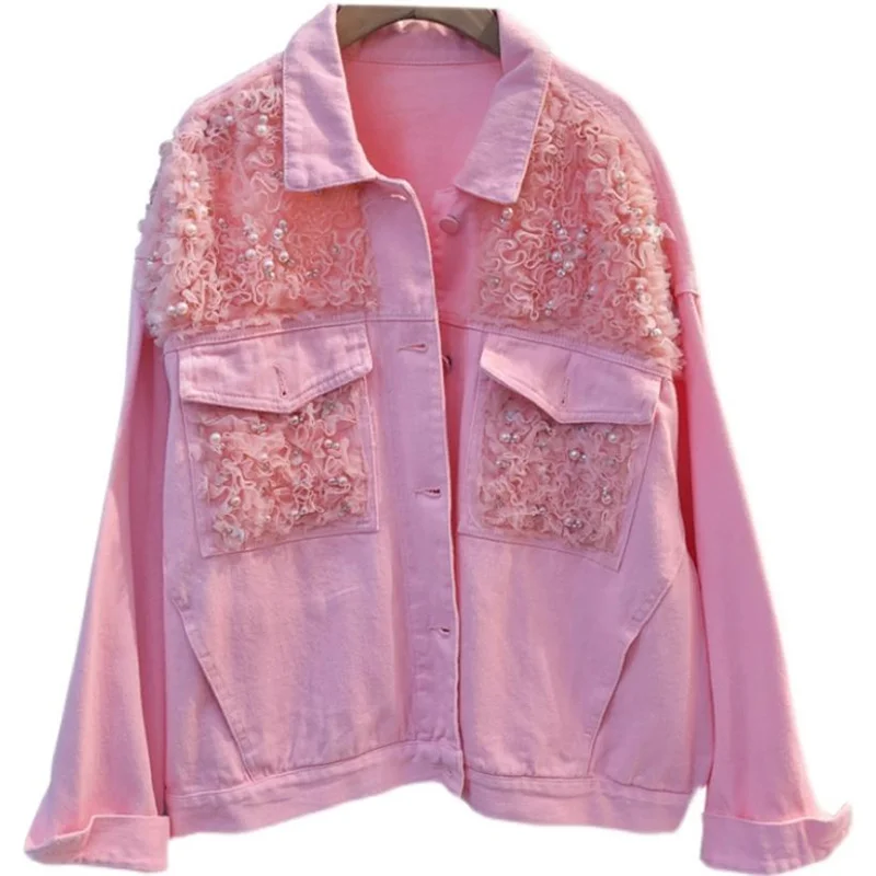 New women's loose fashion beaded embroidery casual coat slim denim jacket women
New women's loose fashion beaded embroidery casual coat slim denim jacket women