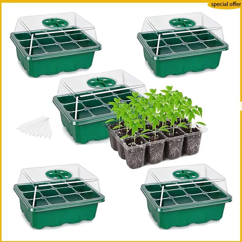 A50I 5-PCS Plastic Seed Tray Seedling Starter Kits, Plant Starter Kit With Humidity Domes And Base (12 Cells Per Tray) Green
A50I 5-PCS Plastic Seed Tray Seedling Starter Kits, Plant Starter Kit With Humidity Domes And Base (12 Cells Per Tray) Green