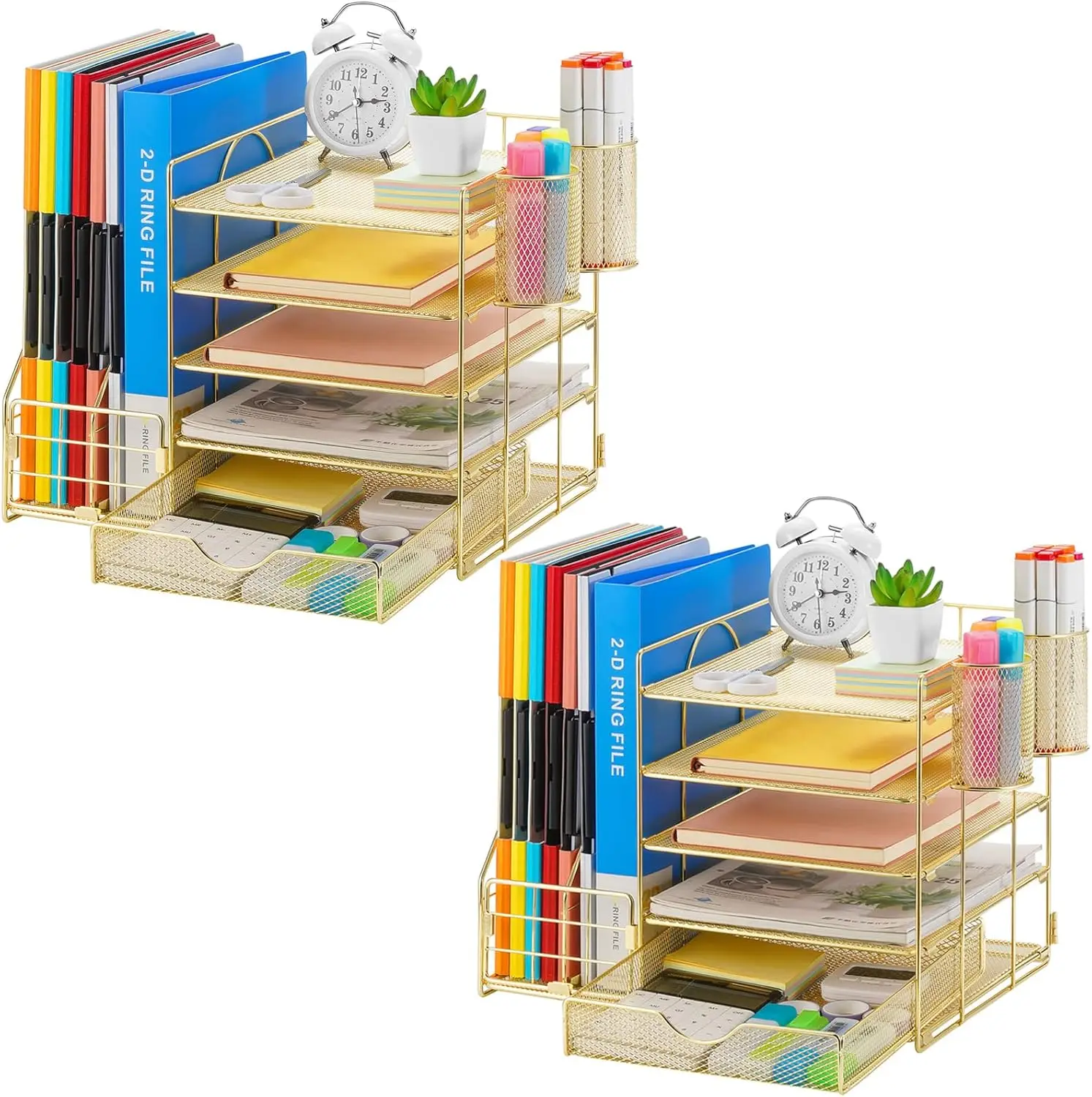 5-Tier Mesh Desk Organizer with Drawer, File Holder, and Pen Holders for Office Supplies in Gold
5-Tier Mesh Desk Organizer with Drawer, File Holder, and Pen Holders for Office Supplies in Gold