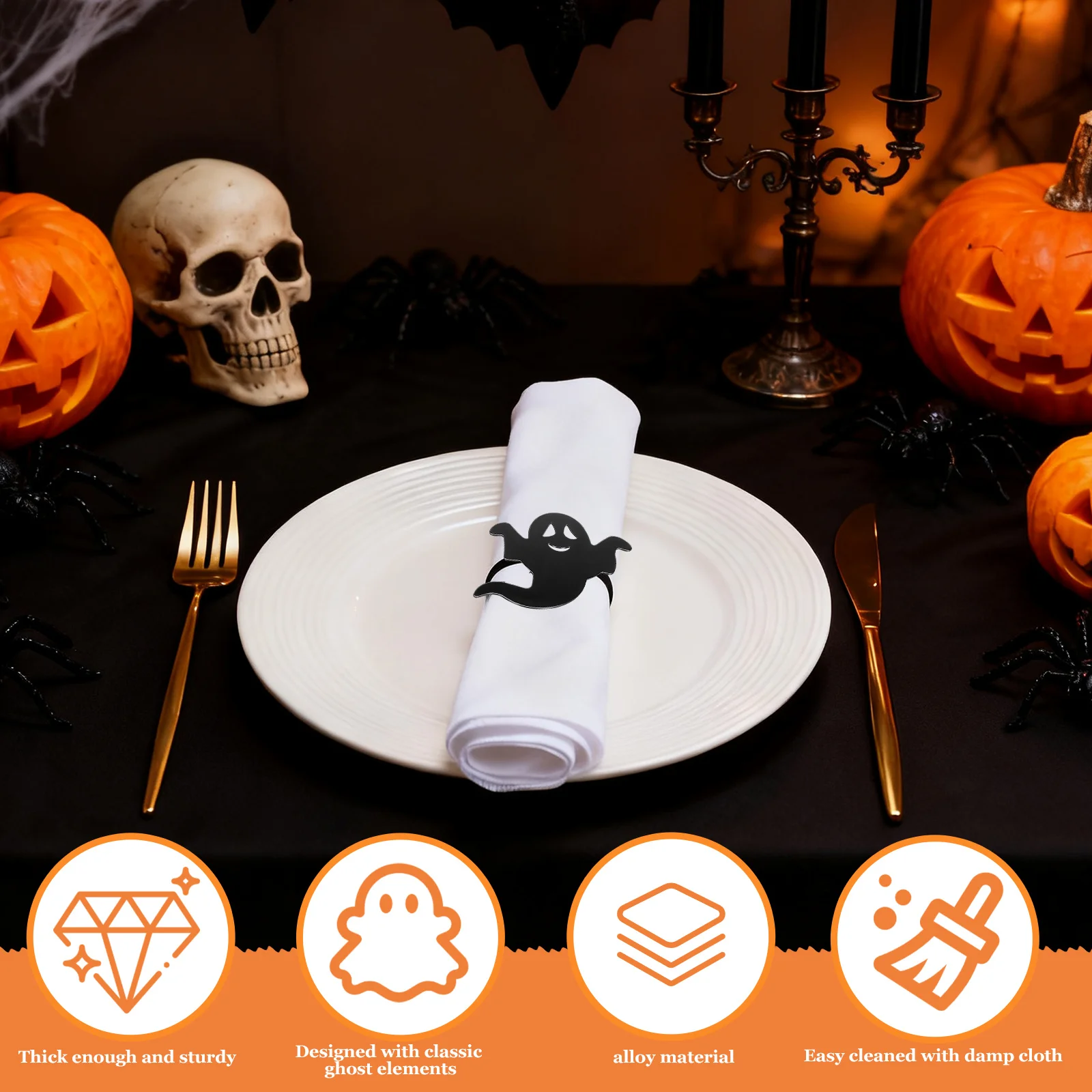 4Pcs Napkin Rings Halloween Alloy Ghost Design Metal Napkin Charm Party Decor Halloween Decor Party Table Favors
4Pcs Napkin Rings Halloween Alloy Ghost Design Metal Napkin Charm Party Decor Halloween Decor Party Table Favors