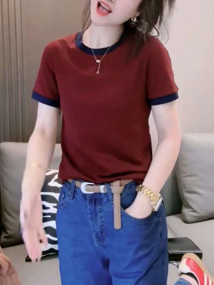 Европейская модная женская свободная футболка с круглым вырезом, цветными вставками, облегающая, летняя новинка
Европейская модная женская свободная футболка с круглым вырезом, цветными вставками, облегающая, летняя новинка