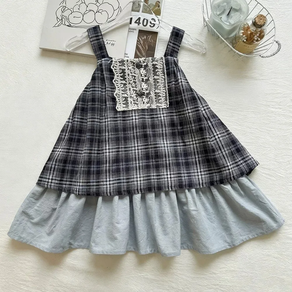 Girls Square Neck Lace Patch Double Layer Hem Plaid Strapless Dress Summer Wide Strap Patchwork Open Back Princess Skirt
Girls Square Neck Lace Patch Double Layer Hem Plaid Strapless Dress Summer Wide Strap Patchwork Open Back Princess Skirt