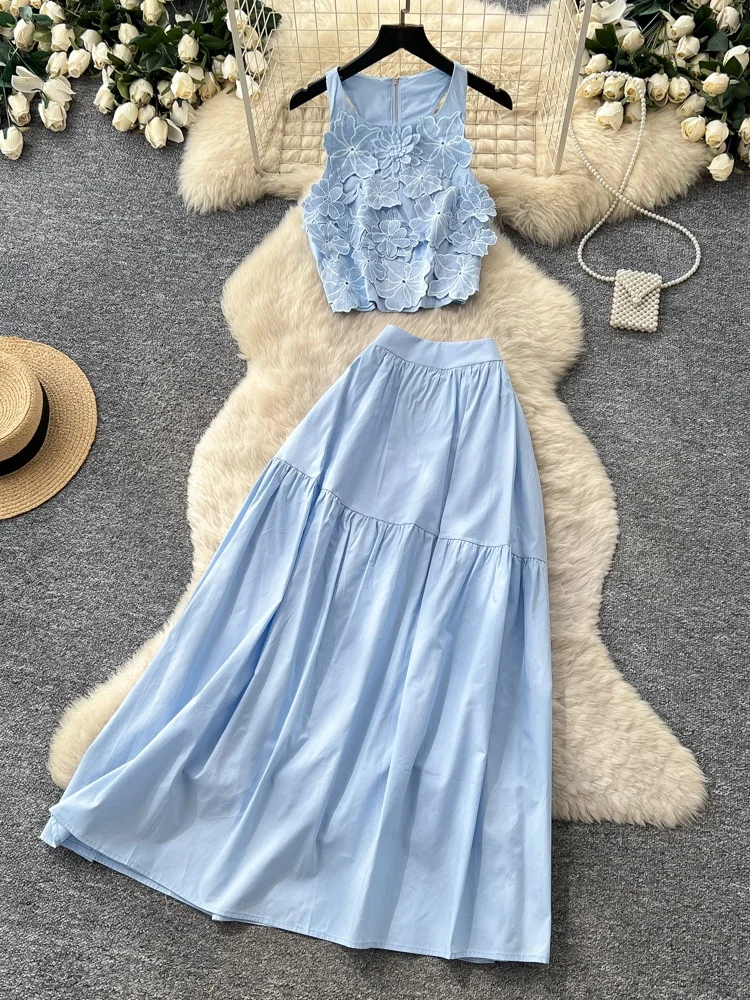 Blue High Waist Vest And Skirt Set Women's Summer Slimming Commute Style Fashionable Two-Piece Suit Sweet Style Casual Wear
Blue High Waist Vest And Skirt Set Women's Summer Slimming Commute Style Fashionable Two-Piece Suit Sweet Style Casual Wear
