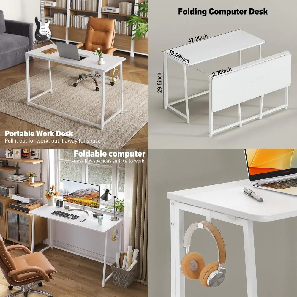 Space-Saving 47.2 White Foldable Desk for Home Office, Bedroom, Easy Assembly, Writing Workstation
Space-Saving 47.2 White Foldable Desk for Home Office, Bedroom, Easy Assembly, Writing Workstation