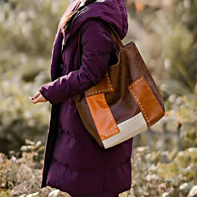 Vintage Stitching Tote Bag, Color Contrast Shoulder Bag, Stylish Luxury Decor Handbag for Women
Vintage Stitching Tote Bag, Color Contrast Shoulder Bag, Stylish Luxury Decor Handbag for Women