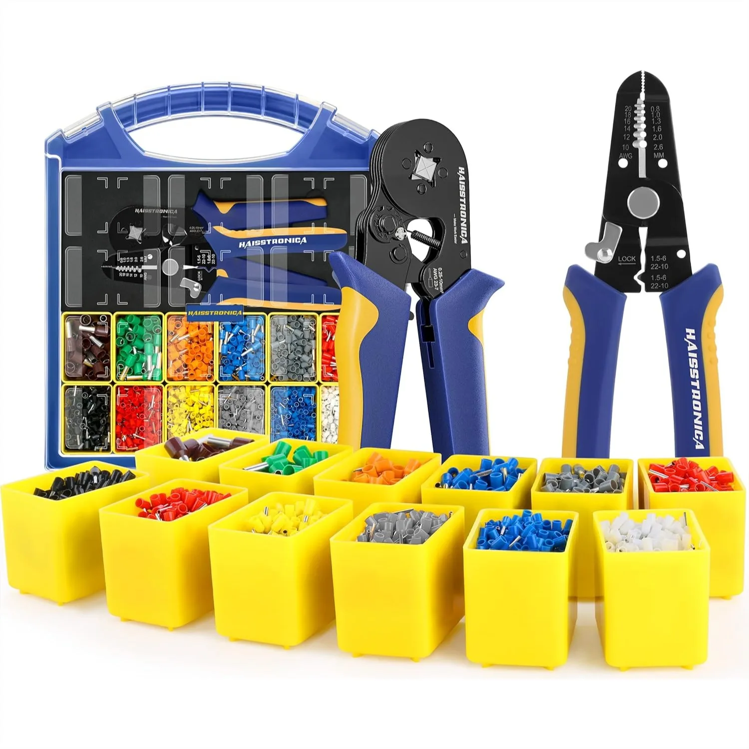 Ferrule Crimping Tool Kit AWG 23-7 with 2500pcs Wire End Terminals AWG 22-7 and Stripper for Professional Electricians
Ferrule Crimping Tool Kit AWG 23-7 with 2500pcs Wire End Terminals AWG 22-7 and Stripper for Professional Electricians