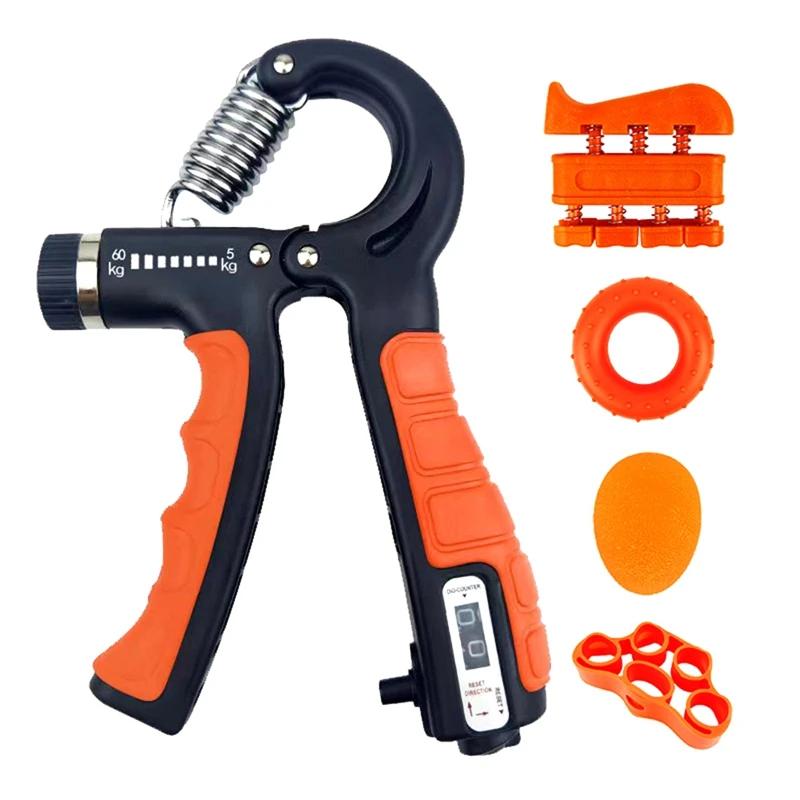 5Pack Adjustable Count Hand Grip Set + Finger Exerciser Hand Extension Exerciser Orange
5Pack Adjustable Count Hand Grip Set + Finger Exerciser Hand Extension Exerciser Orange