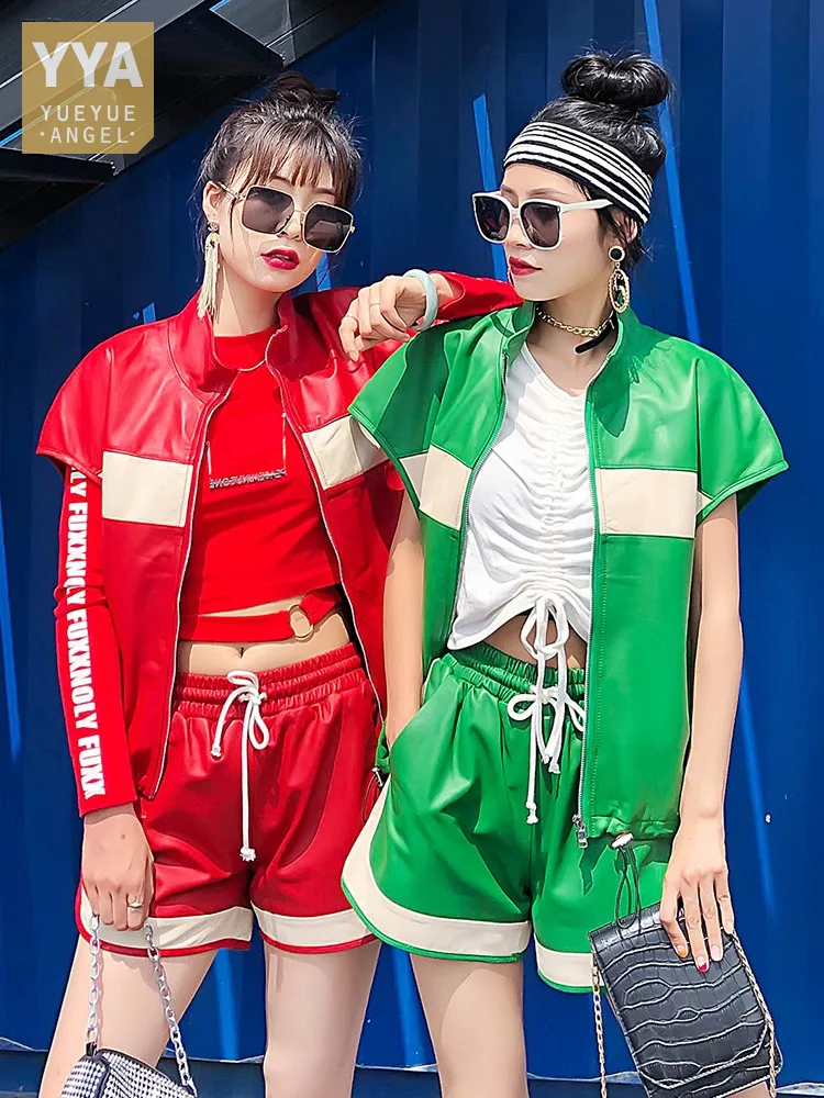 High Street Women Casual Genuine Leather Two Piece Set Colors Mixed Vest Top Elastic Waist Shorts Tracksuit Sheepskin Outfits
High Street Women Casual Genuine Leather Two Piece Set Colors Mixed Vest Top Elastic Waist Shorts Tracksuit Sheepskin Outfits