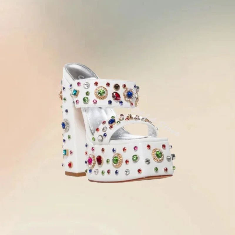 Colorful Crystal Decor White Open Toe Platform Slippers Slip On Women Shoes Chunky High Heels Banquet 2026 Zapatos Para Mujere
Colorful Crystal Decor White Open Toe Platform Slippers Slip On Women Shoes Chunky High Heels Banquet 2026 Zapatos Para Mujere