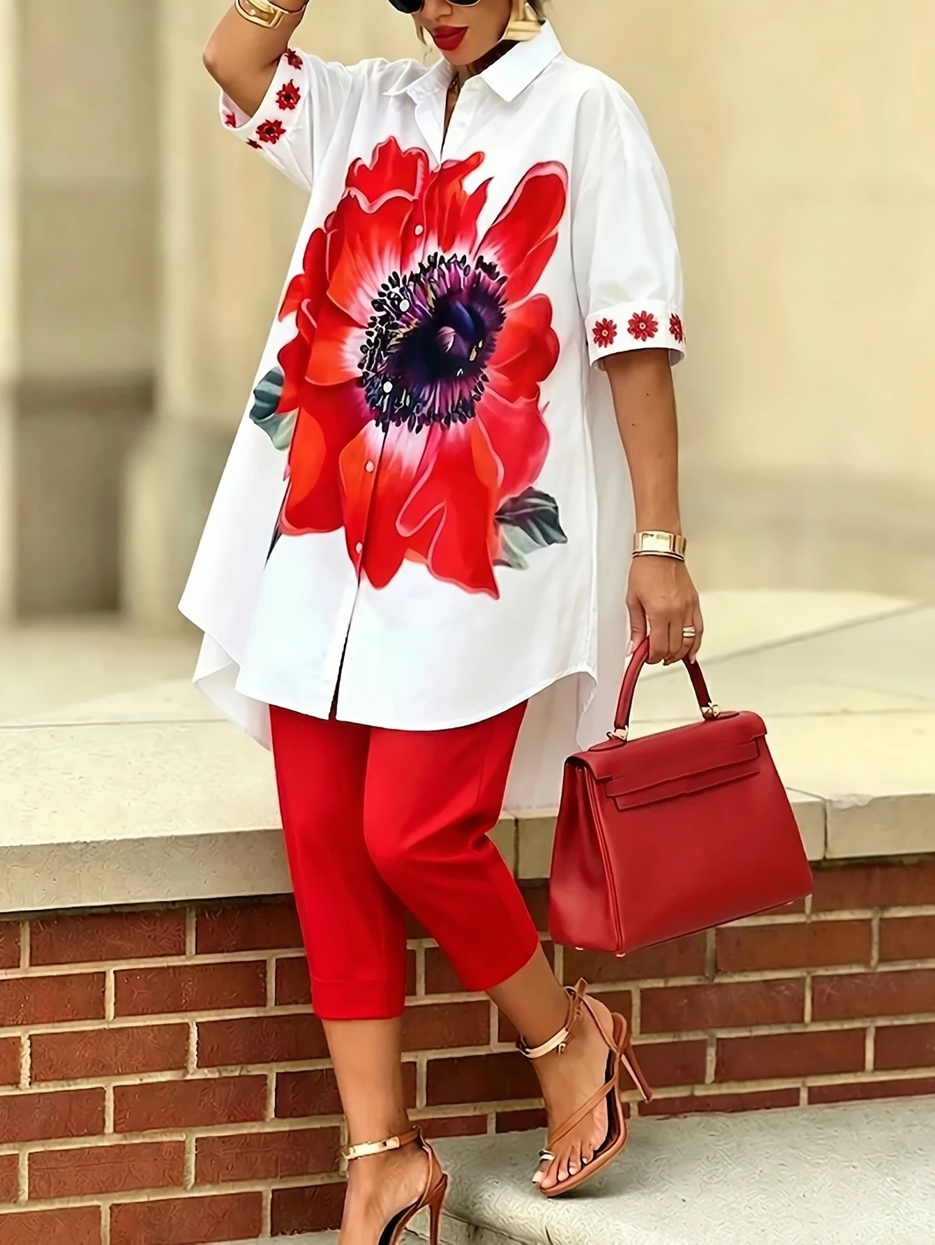 Vintage Women Floral Printed 2 Piece Set Single-breasted Short Sleeves Turndown Collar Shirts Solid Slim Trousers Casual Outfit
Vintage Women Floral Printed 2 Piece Set Single-breasted Short Sleeves Turndown Collar Shirts Solid Slim Trousers Casual Outfit