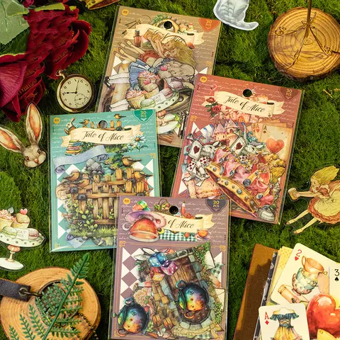 JIANWU Alice Story Series Vintage Fairy Tale Character Flower Landscaping PET Sticker Creative DIY Journal Collage Stationery