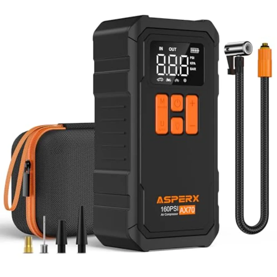 Tire Inflator Portable Air Compressor- 160PSI and 10000mAh Portable Air Pump with Carrying Case LCD Display and LED Light 3X Fa
Tire Inflator Portable Air Compressor- 160PSI and 10000mAh Portable Air Pump with Carrying Case LCD Display and LED Light 3X Fa