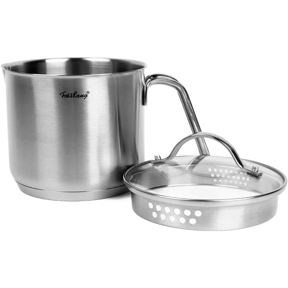 1.5 Quart Stainless Steel Saucepan with Pour Spout, Saucepan with Glass Lid, 6 cups Burner Pot with Spout - for Boiling Milk 
1.5 Quart Stainless Steel Saucepan with Pour Spout, Saucepan with Glass Lid, 6 cups Burner Pot with Spout - for Boiling Milk