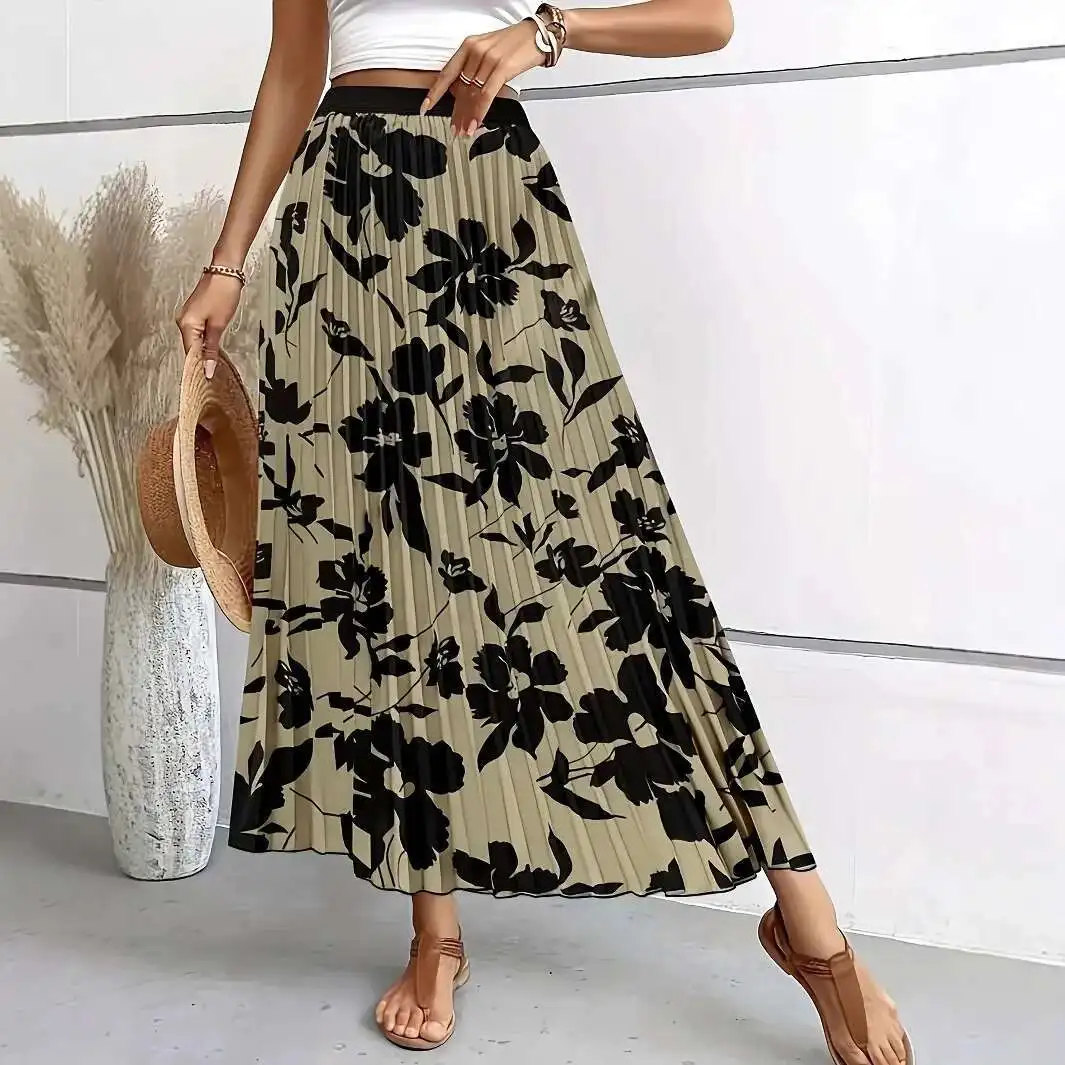 Women's long pleated fashionable and elegant elastic waisted plus size printed skirt
Women's long pleated fashionable and elegant elastic waisted plus size printed skirt
