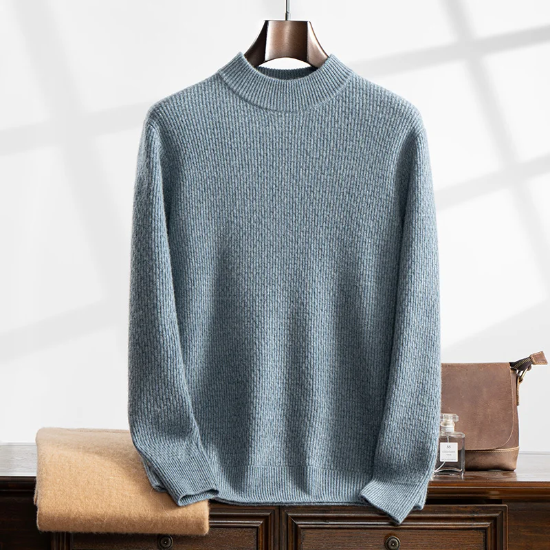 New (100% cashmere sweater) seven needle thick men's casual corn kernels versatile temperament semi high neck sweater
New (100% cashmere sweater) seven needle thick men's casual corn kernels versatile temperament semi high neck sweater