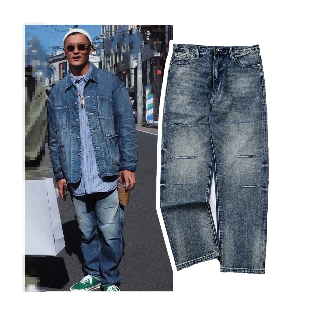 Retro Japanese Sle Denim Jeans Straight Leg Worn Workwear Long Trousers Men's Casual Cotton Jeans Distred Waed
Retro Japanese Sle Denim Jeans Straight Leg Worn Workwear Long Trousers Men's Casual Cotton Jeans Distred Waed