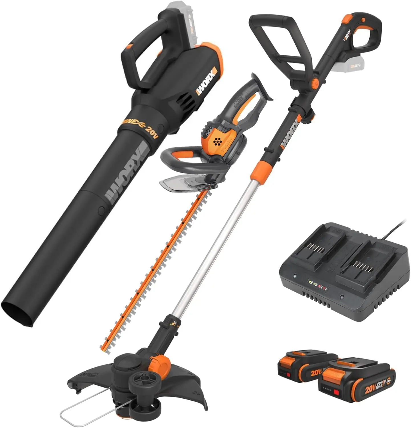 20V String Trimmer + Turbine Blower + Hedge Trimmer (Batteries & Charger Included)
20V String Trimmer + Turbine Blower + Hedge Trimmer (Batteries & Charger Included)
