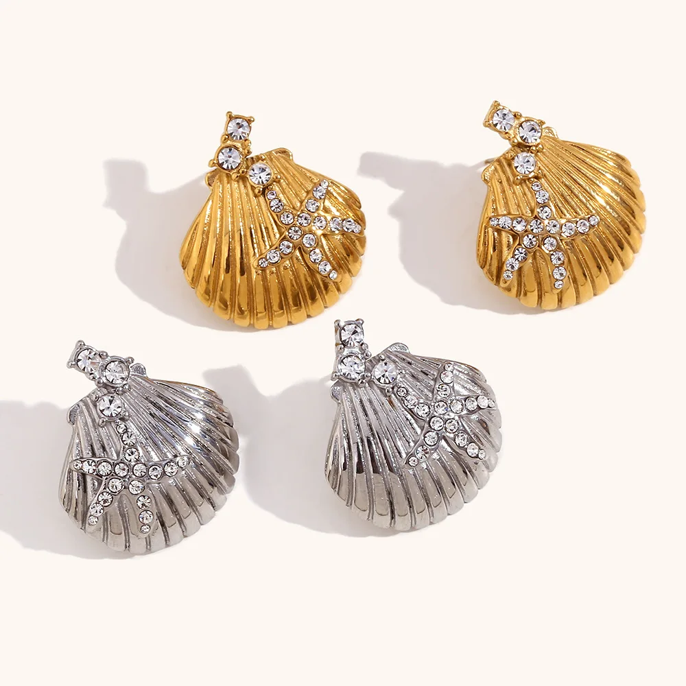 Miranda Stainless Steel Gold Color Vintage Luxury Shell CZ Stud Earrings Stylish Temperament Waterproof Charm Women Jewelry
Miranda Stainless Steel Gold Color Vintage Luxury Shell CZ Stud Earrings Stylish Temperament Waterproof Charm Women Jewelry