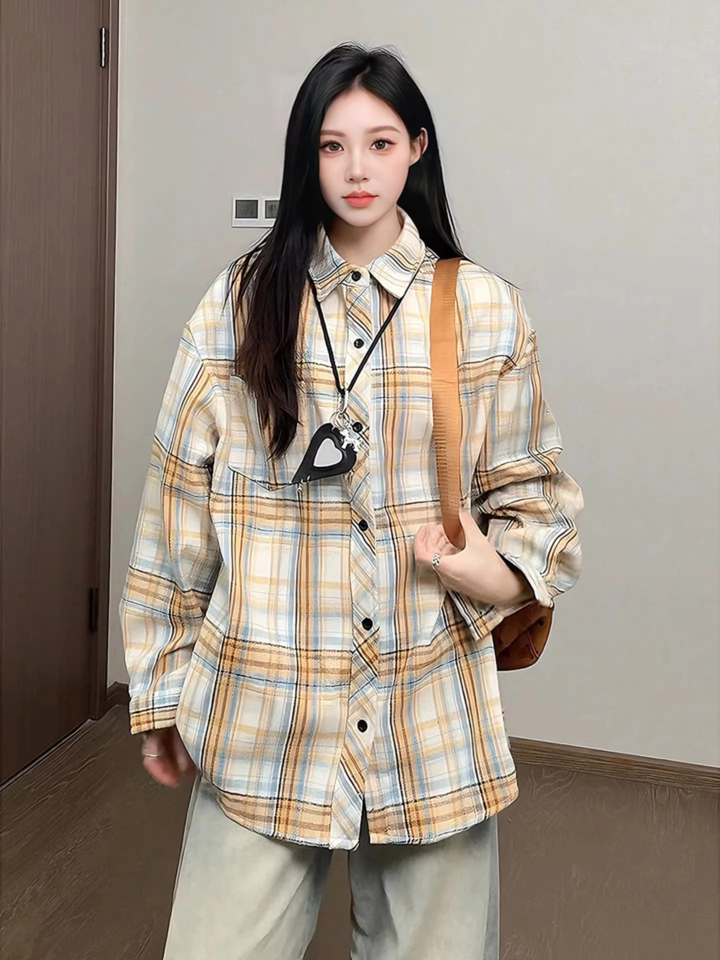 American Vintage Plaid Long Sleeve Shirt Men's Spring College Style Layering Outerwear Orange Yellow Striped Loose Fit Shirt
American Vintage Plaid Long Sleeve Shirt Men's Spring College Style Layering Outerwear Orange Yellow Striped Loose Fit Shirt